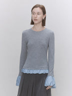 someone sometimes Lyocell Wool Blend Low Crew Neck Office Knit Women Meteor Grey Sweaters