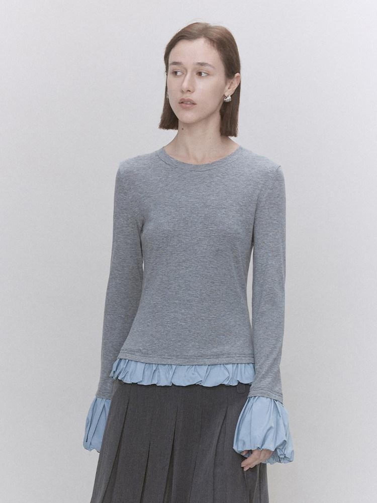 someone sometimes Lyocell Wool Blend Low Crew Neck Office Knit Women Meteor Grey Sweaters