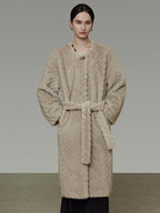 unspoken Warm Thick Beige Loose Fit Collarless Mid Length Commuter Women Long Coats