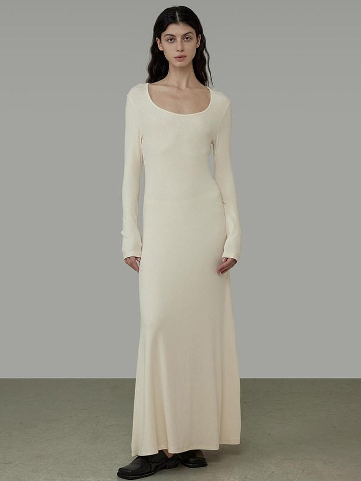 unspoken Waist Defining Knit Hline Minimalist Commuter Long Sleeve Maxi Dresses