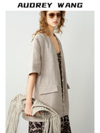 audreyyang Pure Linen Relaxed Short Sleeve Solid Casual Women Lightweight Top & Shorts Sets