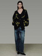 unspoken Warm V-neck Button Closure Loose Fit Commuter Knit For Women Cardigans