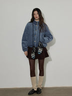 Lofi choose 90 Percent White Duck Down Commuter Loose Stand Collar Haze Blue Down Jackets