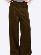 fano Breathable Cotton Vintage Straight Natural Waist Large Pockets Wide Leg Pants