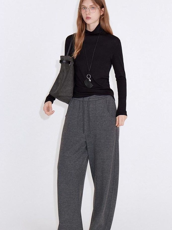 fano Soft Stretch Knit Natural Waist Straight Leg Casual Women Dark Gray Sweatpants