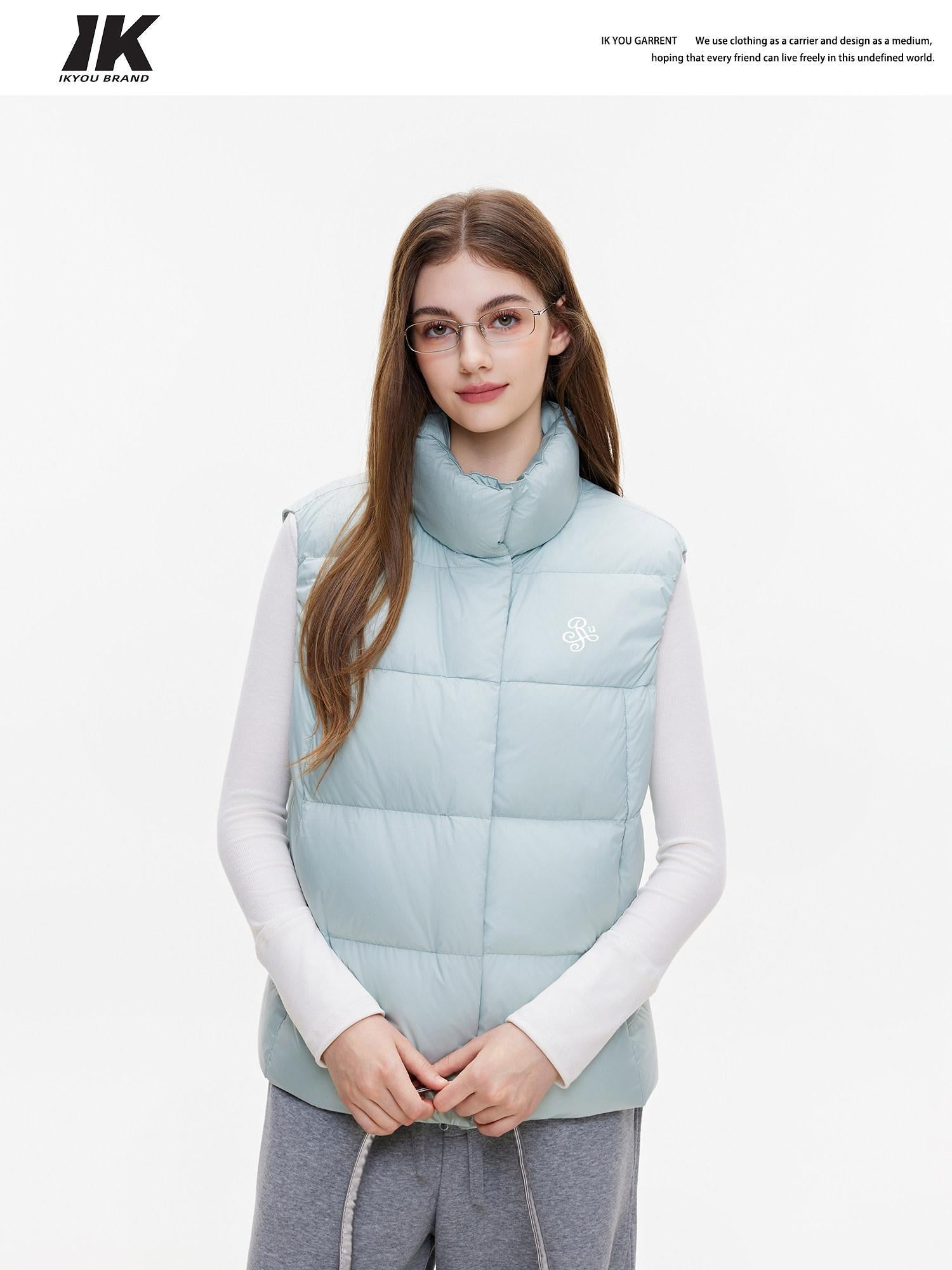 ikyou Warm Thick Sleeveless Stand Collar Straight Commuter Sky Blue Puffer Jackets