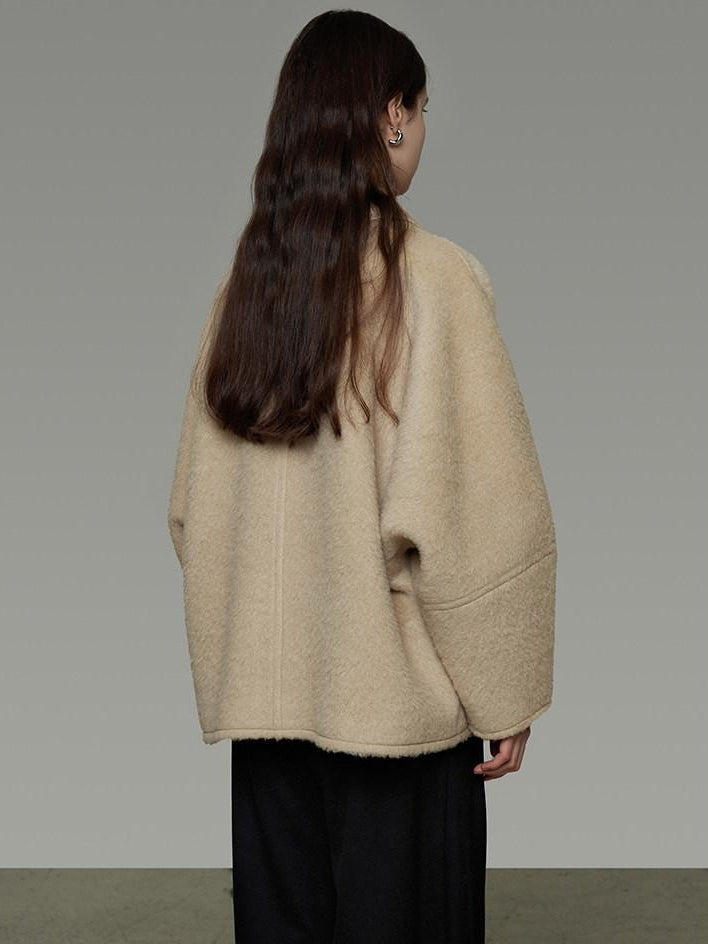 unspoken 3D Tailored Minimalist Loose Fit Office Lapel Single Breasted Camel Short Coat