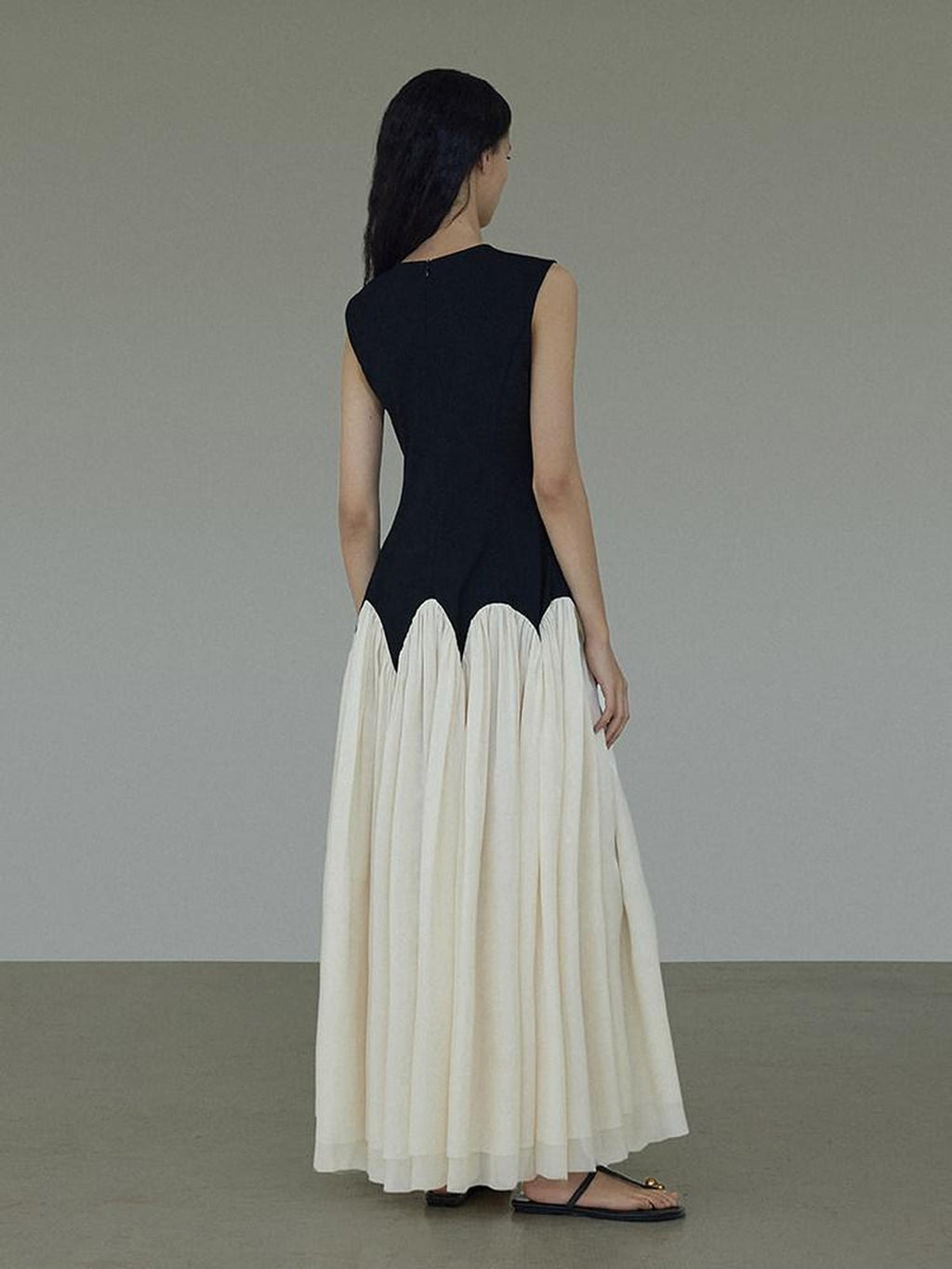 unspoken Colorblock High Waist Minimalist A Line Round Neck Office Ready Maxi Dresses