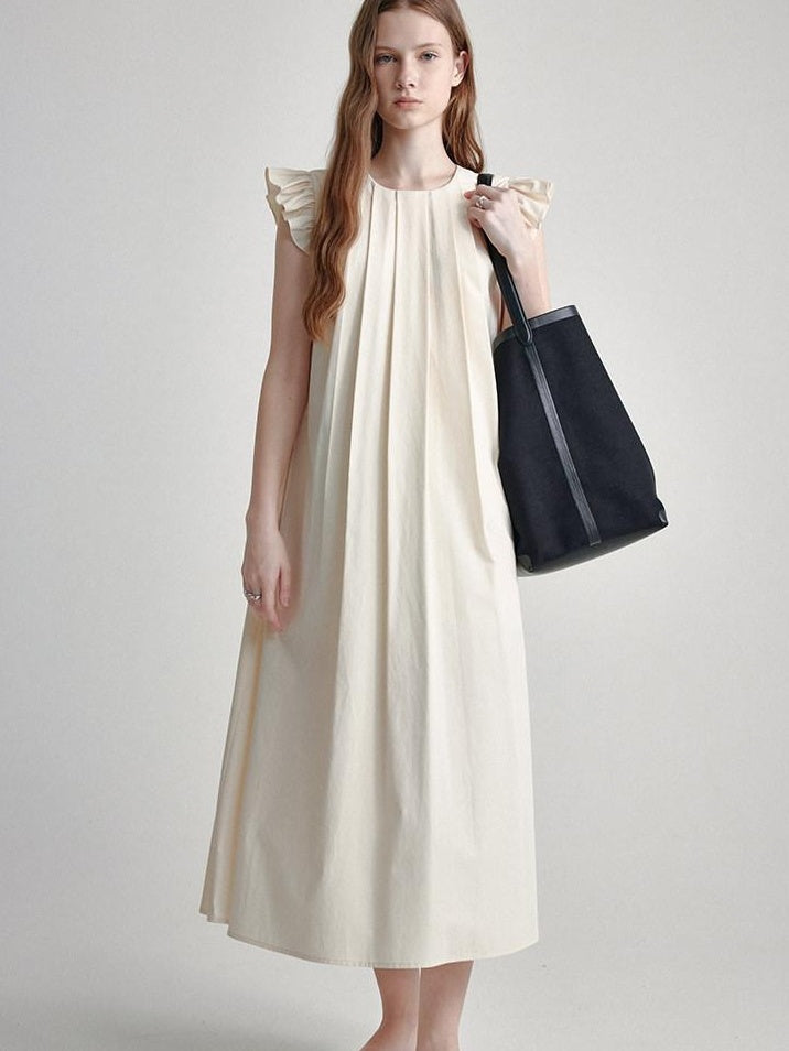 fano High Waist Structured A Line Sleeveless Cotton Lyocell Office Maxi Dresses