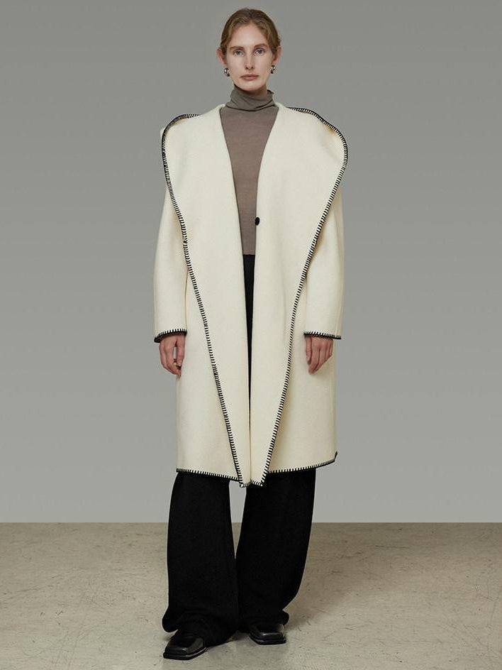 unspoken Thick Hooded Oversized Mid Length Tie Belt Minimalist Commuter White Wool Coats