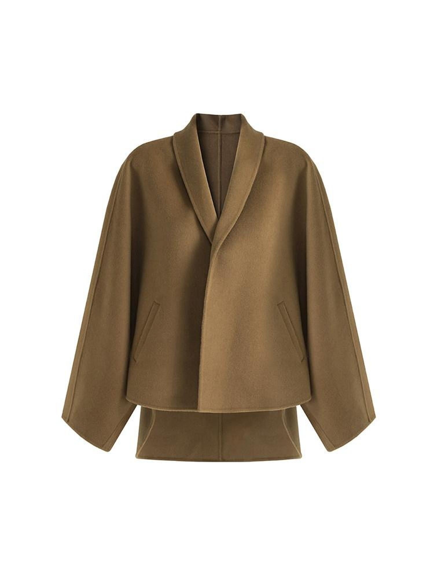 unspoken Asymmetric Sculpted Single Breasted Minimal Commuter Loose V-neck Wool Coats