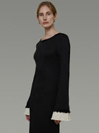 unspoken Slim Waist Colorblock Aline Knit Bell Sleeve Office Women Breathable Maxi Dresses