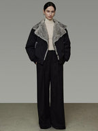 unspoken Warm Thick Fur Collar Loose Commuter Women Black Everyday Short Coat