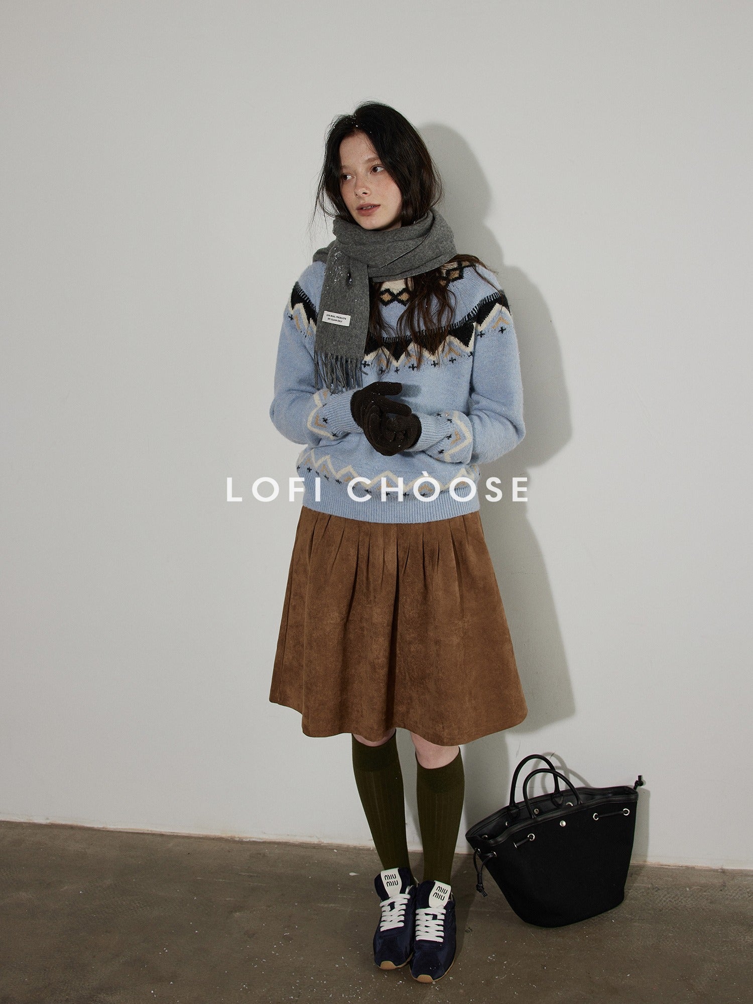 Lofi choose Flattering High Waist Ruched A Line Office Khaki Polyester Women Midi Skirts