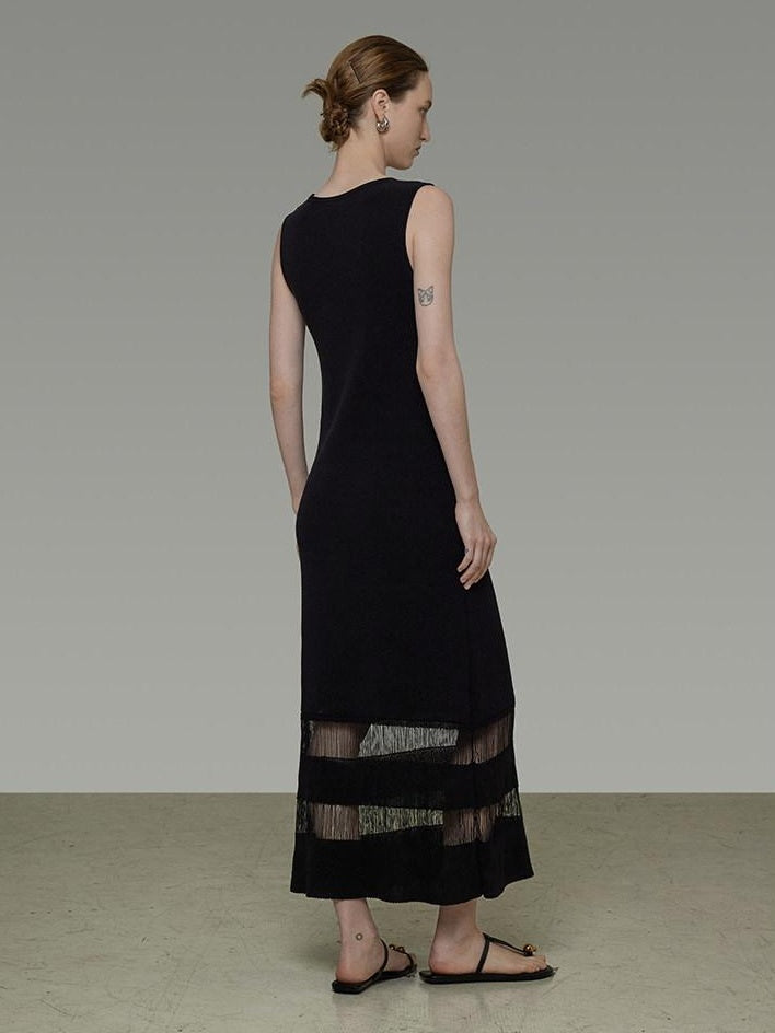 unspoken Elegant Sleeveless Cutout H Line Tank Dress City Commute Black Maxi Dresses