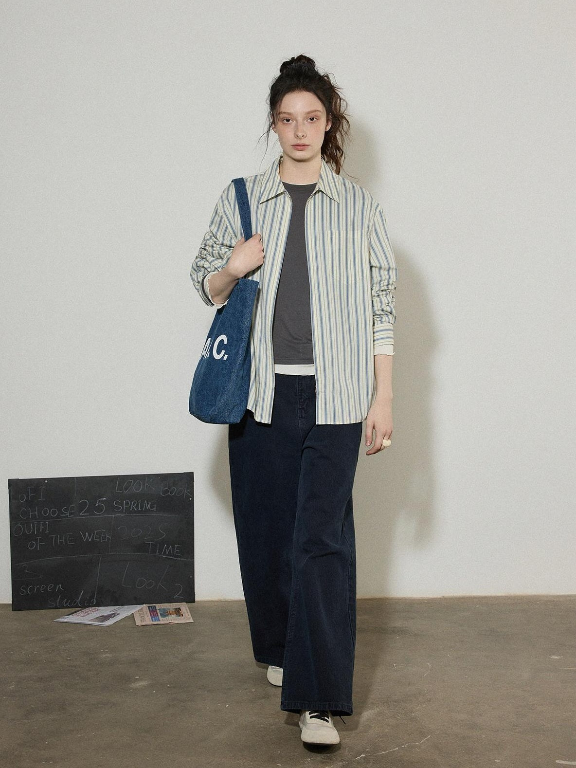 Lofi choose Cotton Blend Colorblock Loose Fit Striped Lapel Zip Women Work Shirts