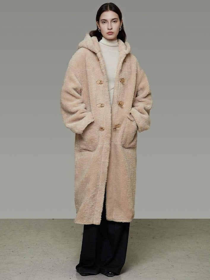 unspoken Warm Hooded Loose Mid Length Pocketed Commuter Women Light Camel Long Coats