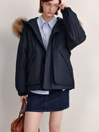 fano 90 Percent White Duck Down Detachable Hood Straight Short Navy Down Jackets
