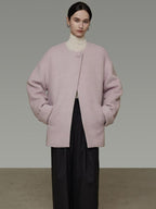 unspoken Cozy Lambswool Midlength Loose Tailored Minimal Women Pink Wool Coats