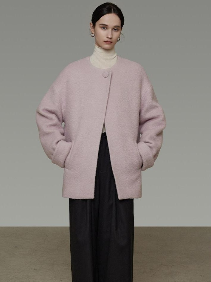 unspoken Cozy Lambswool Midlength Loose Tailored Minimal Women Pink Wool Coats