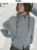 fano Two Piece Zip Up Oversized Long Sleeve Women Midweight Heather Grey Hoodie