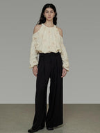 unspoken Breathable Skin Friendly Embroidered Loose Round Neck Long Sleeve Office Blouses