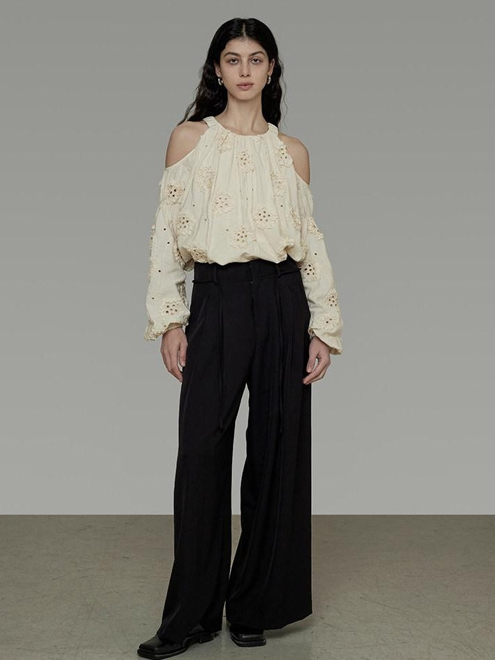 unspoken Breathable Skin Friendly Embroidered Loose Round Neck Long Sleeve Office Blouses