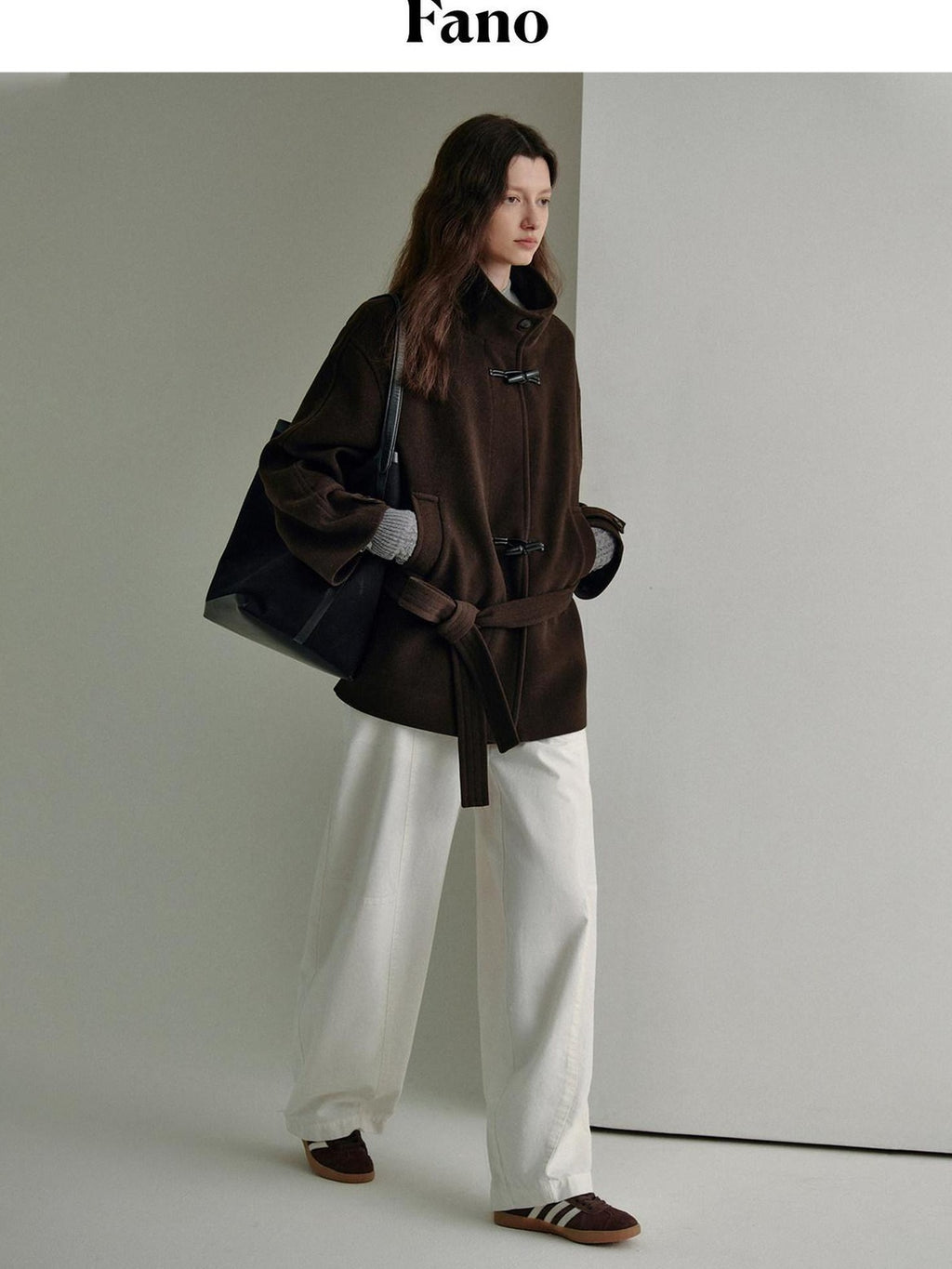 fano Minimal Commuter Straight Midlength Stand Collar Pocket Toggle Women Short Coat