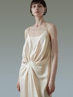 unspoken Satin Minimal V-neck Camisole Natural Waist City Commuter Women Maxi Dresses