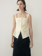 someonesometimes Button Detail Workwear Straight Fit Stretch Almond Beige Camisoles