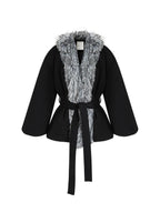 unspoken Premium Warm 90 White Duck Down Loose Lapel Tie Front Women Black Down Jackets