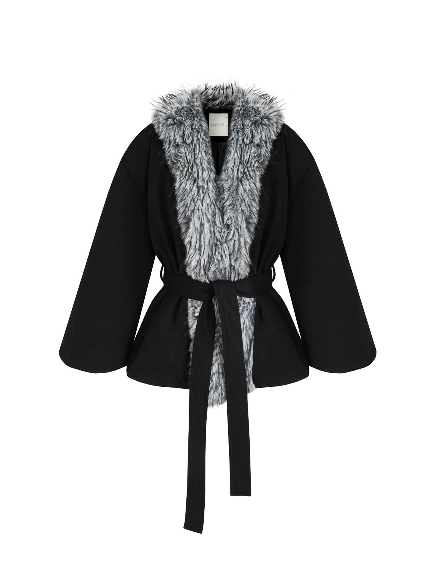 unspoken Premium Warm 90 White Duck Down Loose Lapel Tie Front Women Black Down Jackets