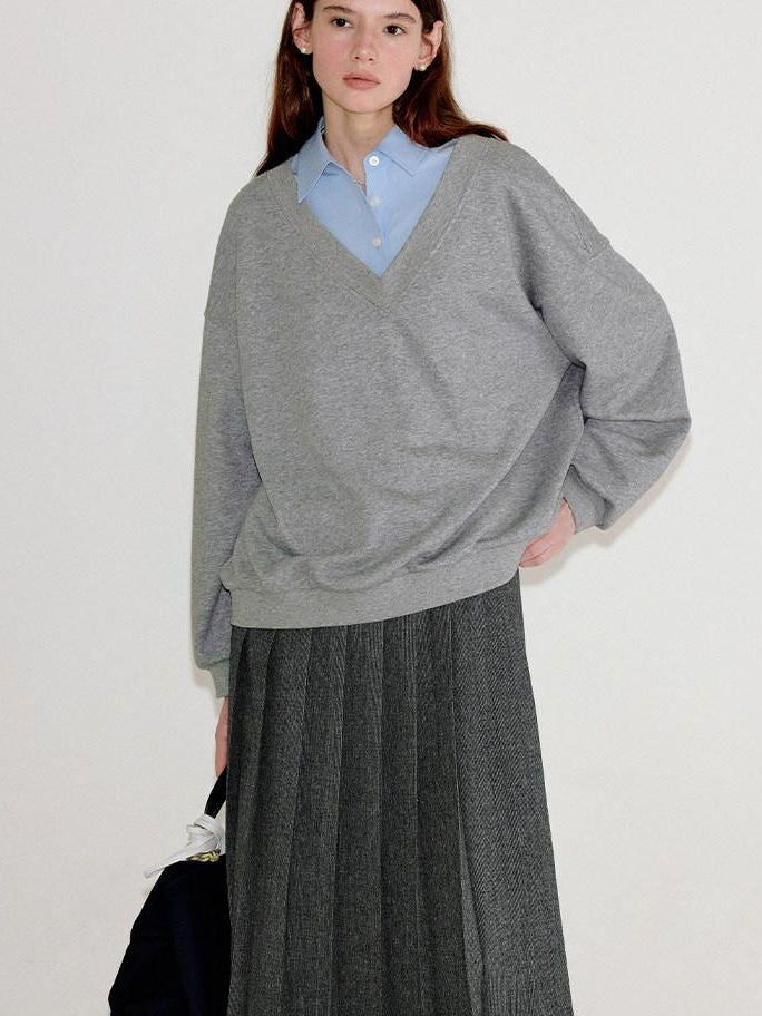 fano Soft Cotton Blend Colorblock Polo Collar Loose Knit Pullover Women Sweaters