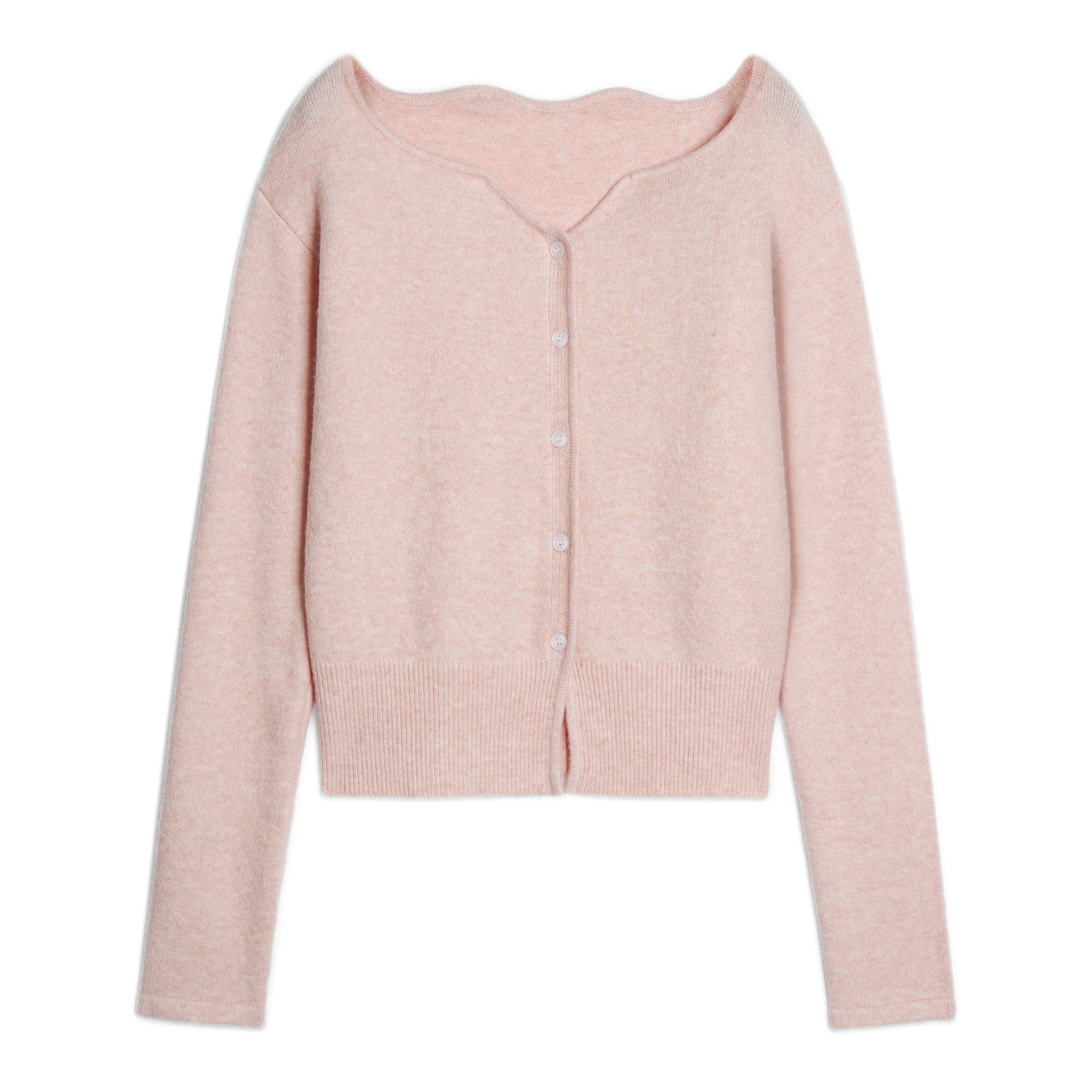 someonesometimes Soft Pink Cozy Wool Button V-neck Loose Fit Unisex Knit Cardigans
