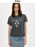 fano Soft Stretch Cotton Printed Round Neck Korean Relaxed Fit Short Sleeve T-Shirts