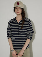 Lofi choose Embroidered Striped Loose Commuter Drop Shoulder For Women Long Sleeve T-Shirts