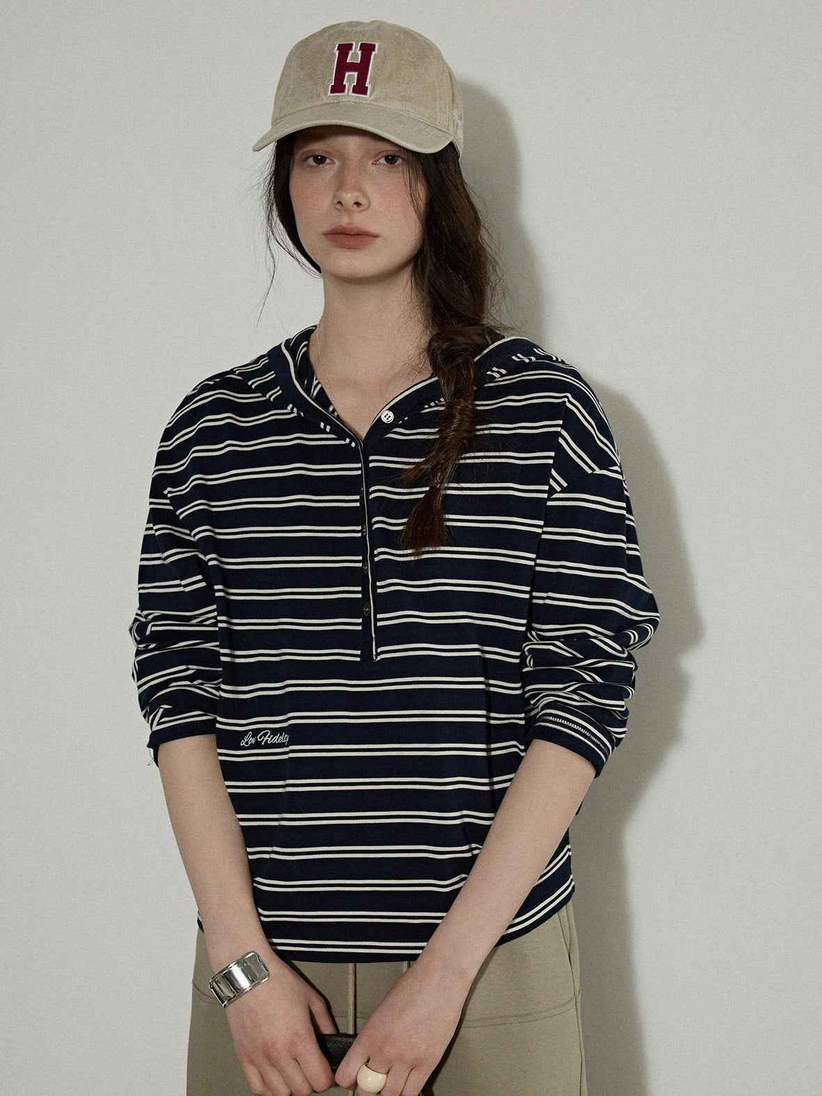 Lofi choose Embroidered Striped Loose Commuter Drop Shoulder For Women Long Sleeve T-Shirts