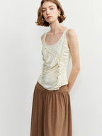 someone sometimes Ruffled Lettuce Edge Slim Fit Original Design Viscose Blend Cream Tank Tops