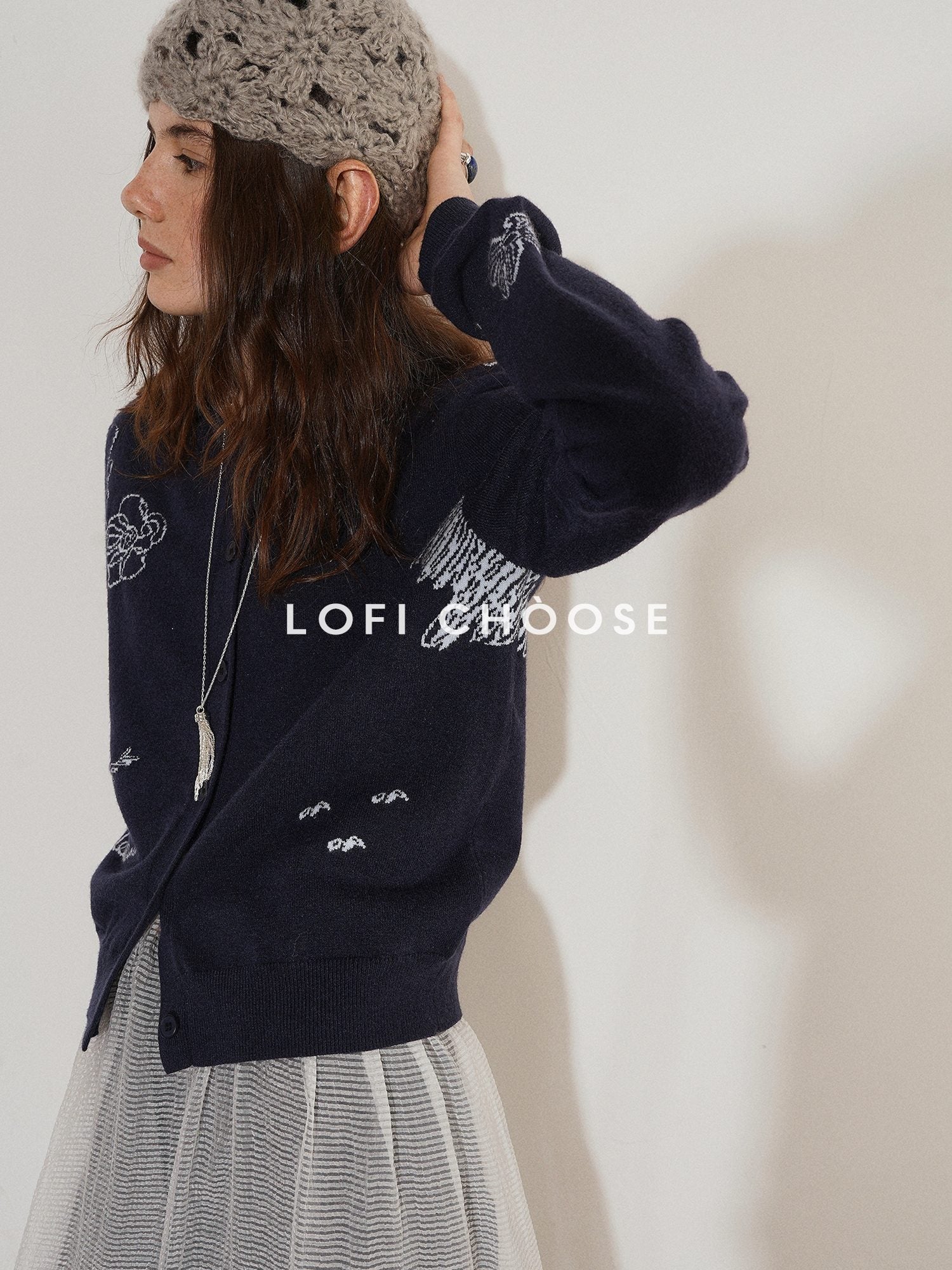 Lofi choose Soft Acrylic Blend Embroidered Classic Fit Round Neck Office Knitwear Cardigans