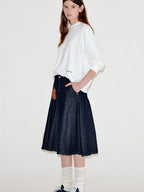 fano High Waist Vintage Ruffle Circle Skirt Loose Fit Women Picnic Cotton Midi Skirts