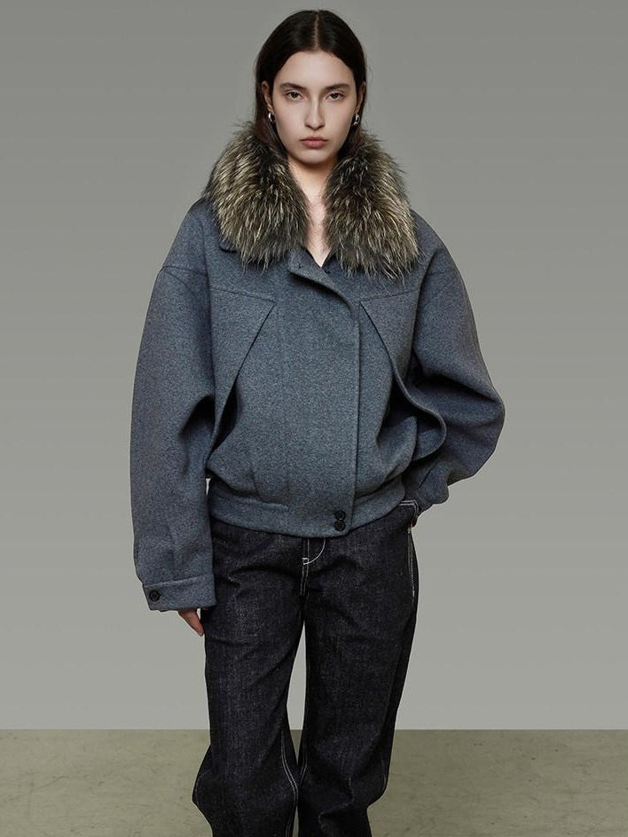 unspoken Deep Gray Cotton Zip Fur Collar Relaxed Commuter Insulated Puffer Jackets