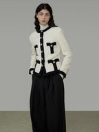 unspoken Black White Colorblock Office Loose Cropped Round Neck Buttoned Knit Cardigans
