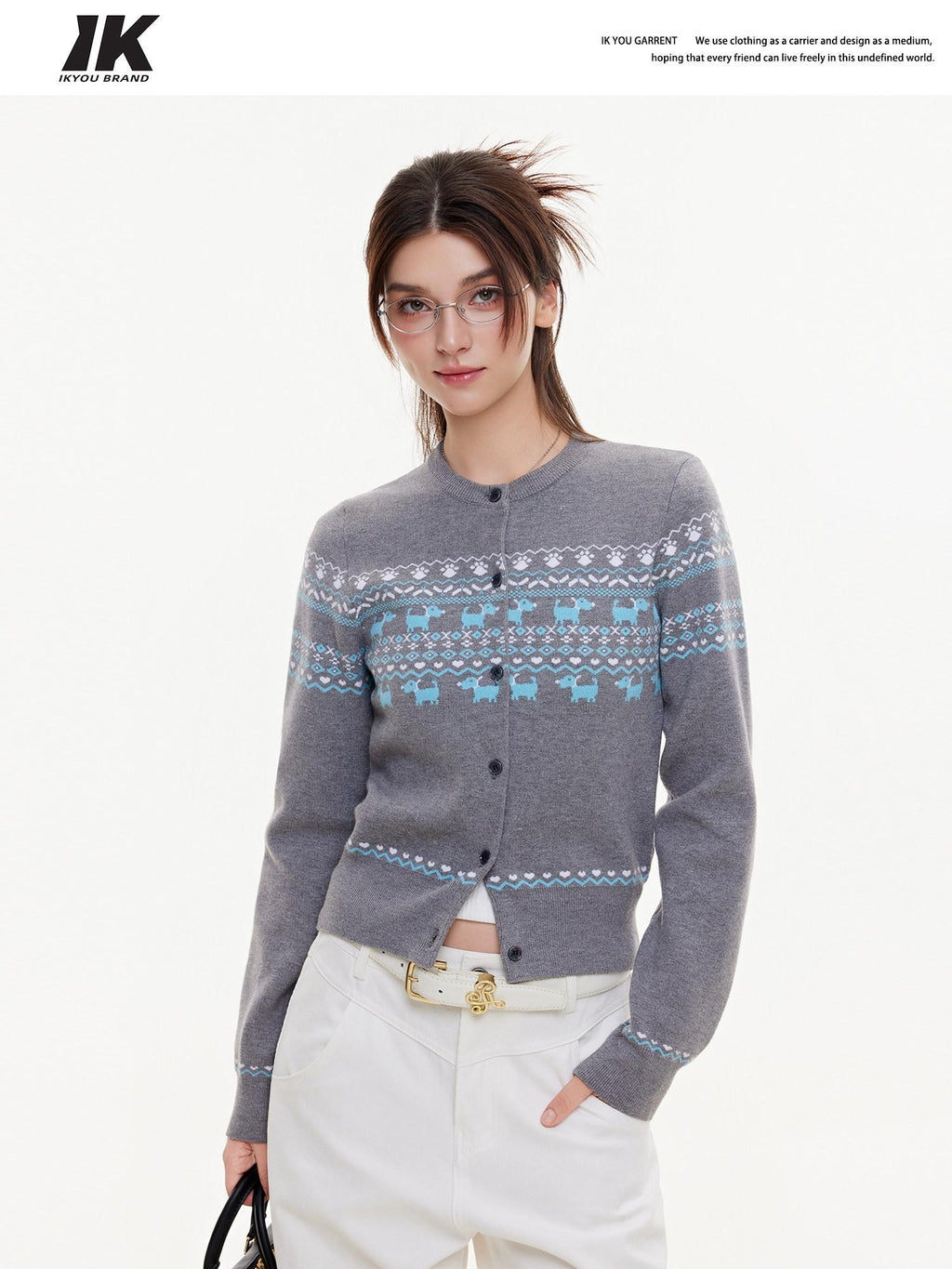ikyou Lightweight Warmth Loose Knit Commuter Women Grey Cute Animal Cardigans