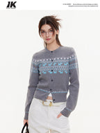 ikyou Lightweight Warmth Loose Knit Commuter Women Grey Cute Animal Cardigans