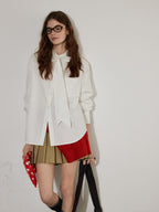 Lofi choose Elegant Ribbon Tie Neck Office Loose Fit Long Sleeve Button Blouses