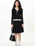 fano Stretch Viscose Slim Fit Embroidered V-neck Workwear Black Long Sleeve Cardigans