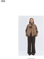 someone sometimes Alpaca Blend Casual Relaxed Double Breasted Lapel Women Dusty Camel Short Coat
