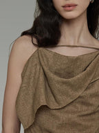 unspoken Cotton High Waist Irregular Hem Minimal Work Strappy Brown Maxi Dresses