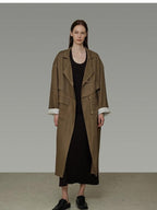 unspoken Minimalist Commuter Loose Long Single Breasted Women Olive Brown Trench Coats