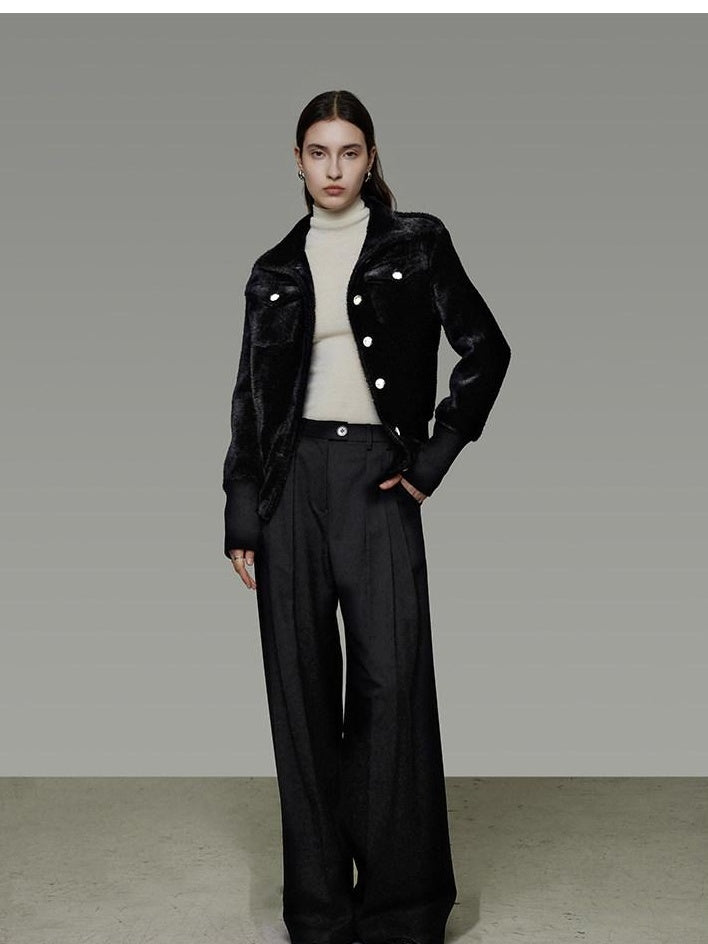 unspoken Tailored Slim Minimalist Commuter Stand Collar Women Black Short Coat